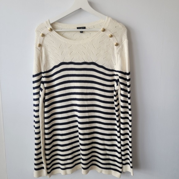 Talbots Sweaters - Talbots women's timeless Stripe Sweater size 2X Crew neck decorative buttons
